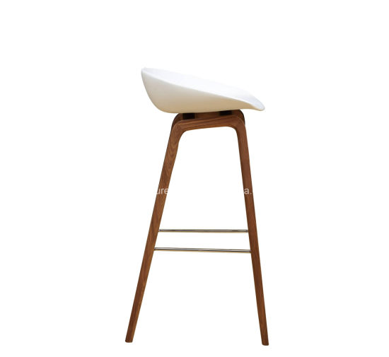 Leisure Plastic Seat Top Wooden Leg Bar Stool Living Room`