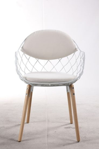 White Metal Wire Chair American Wooden Foot with Cushion And Back Pad