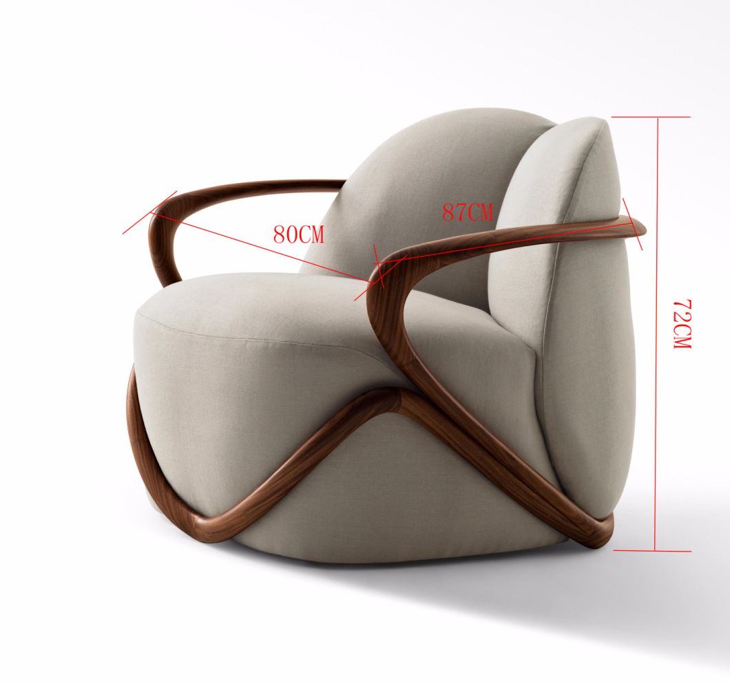 Solid Ash Wood Base Comfortable Armchair in Living Room