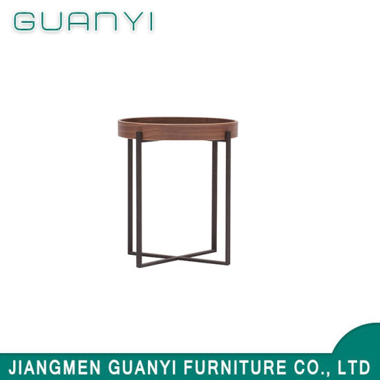 2019 Modern Home Furniture Round Metal Leg Wooden Coffee Table