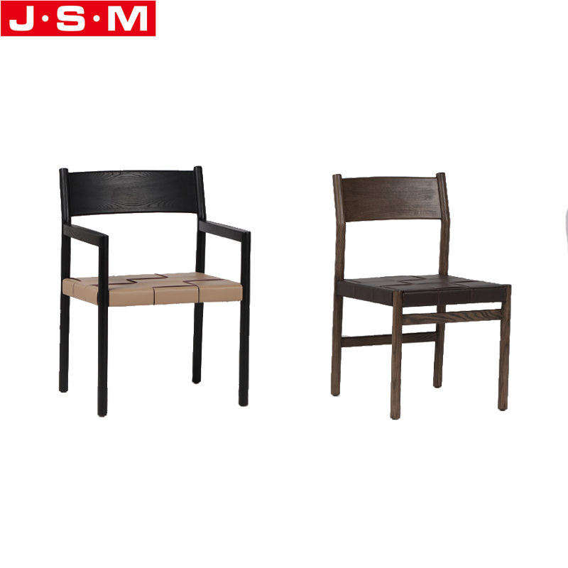American Ash Frame Solid Wood Material Mid Century Style Customize Color Hard PU Leather Woven Seat