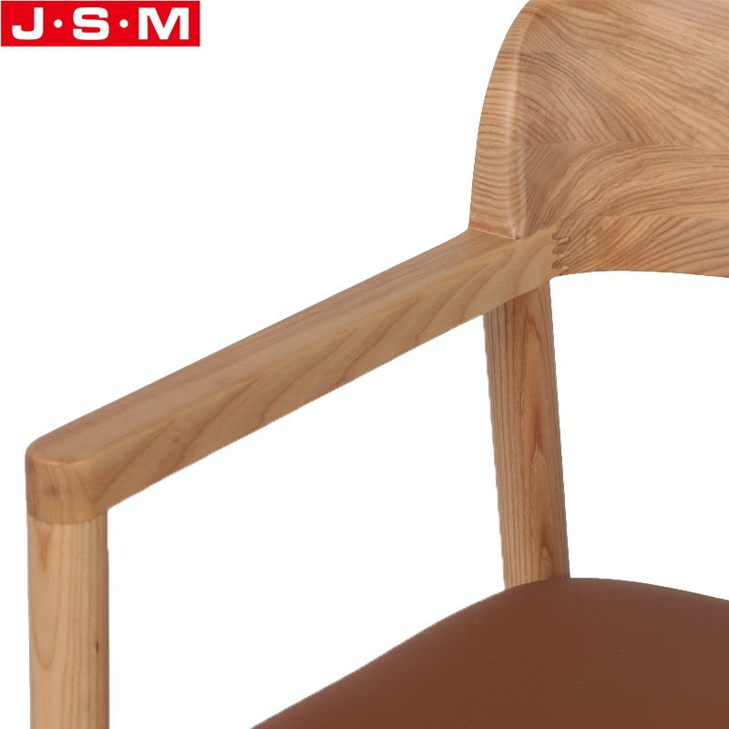 High Quality Dining Chair Ash Solid Wood Hotel Dining Chair Hard PU Leather Woven Seat