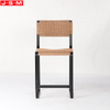 Nordic Designer Restaurant Small Wooden Leather Woven metal frame
