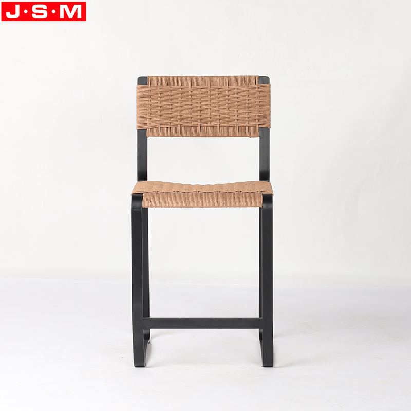 Nordic Designer Restaurant Small Wooden Leather Woven metal frame