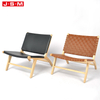 Modern Leisure Artificial Leather Seat Ash Timber Wooden Armchair