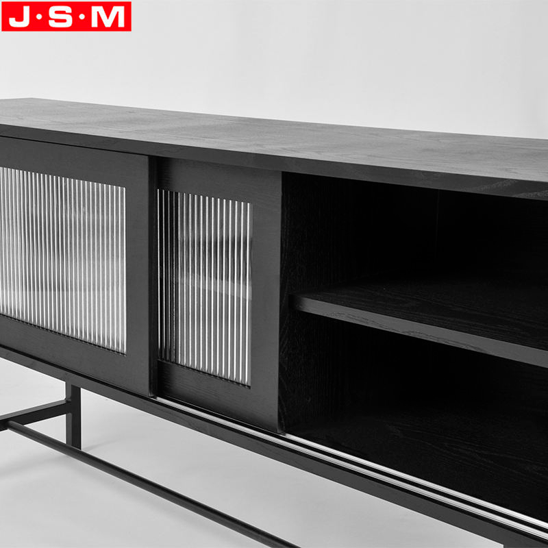 Hot Sale Metal Base Tempered Glass Decoration Living Room TV Cabinet With Sliding Door