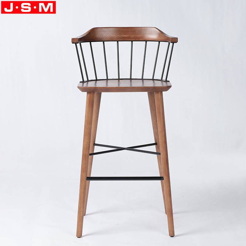Nordic High Stool Bar Chair Furniture Antique Wooden Bar Stool Chair With Iron Backrest