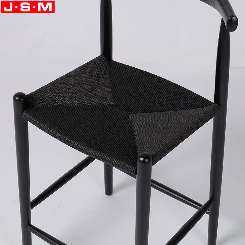 Hot Sale Pub Counter Backrest Paper String Woven Ash Frame Bar Chair High Barstool