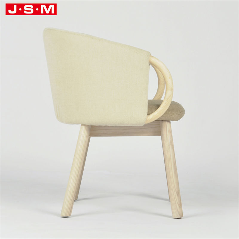 Wooden Solid Color Fabric Low Back Garden Arm Chair Dining Chair