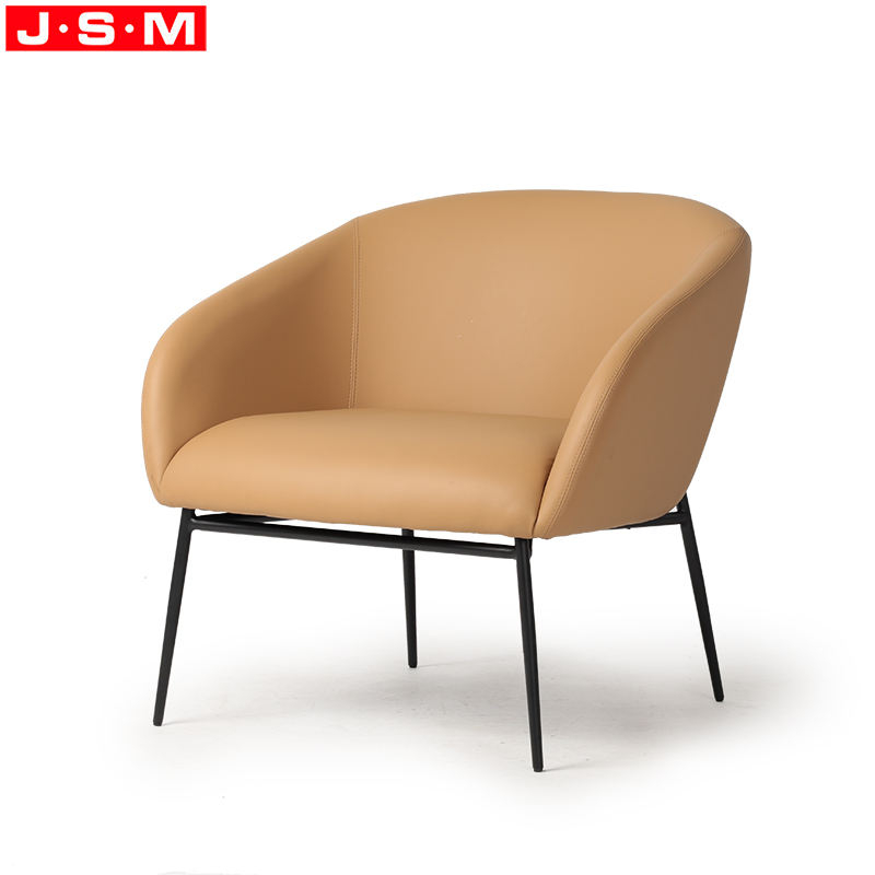 Nordic Fabric PU Upholstery Yellow Color Accent Chair For Living Room Armchair With Metal Legs