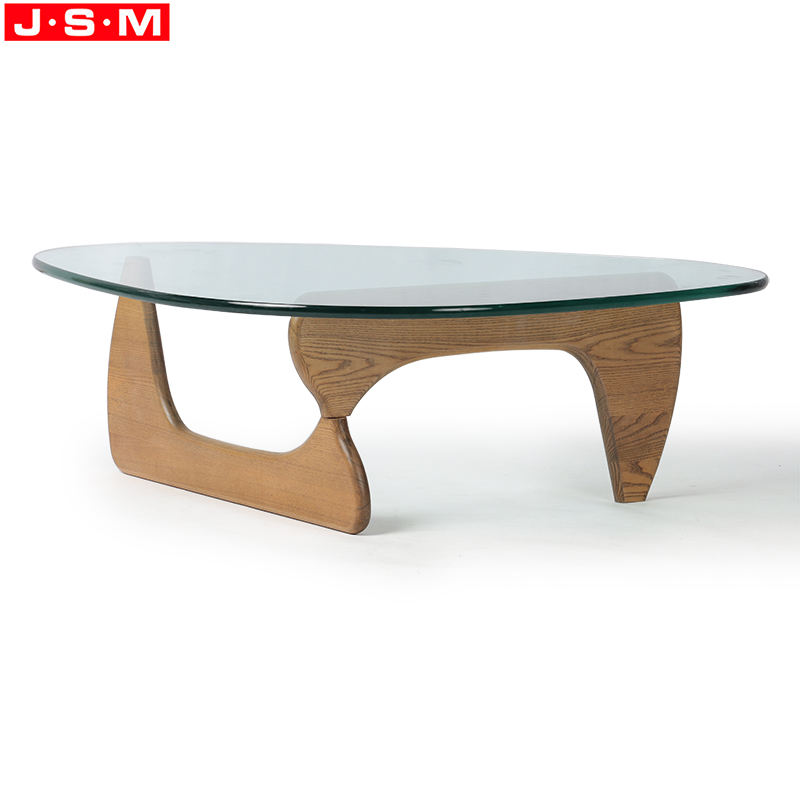 Creative Modern Living Room Furniture Luxury Wooden Triangle Shaped Coffee Table With Glass Top