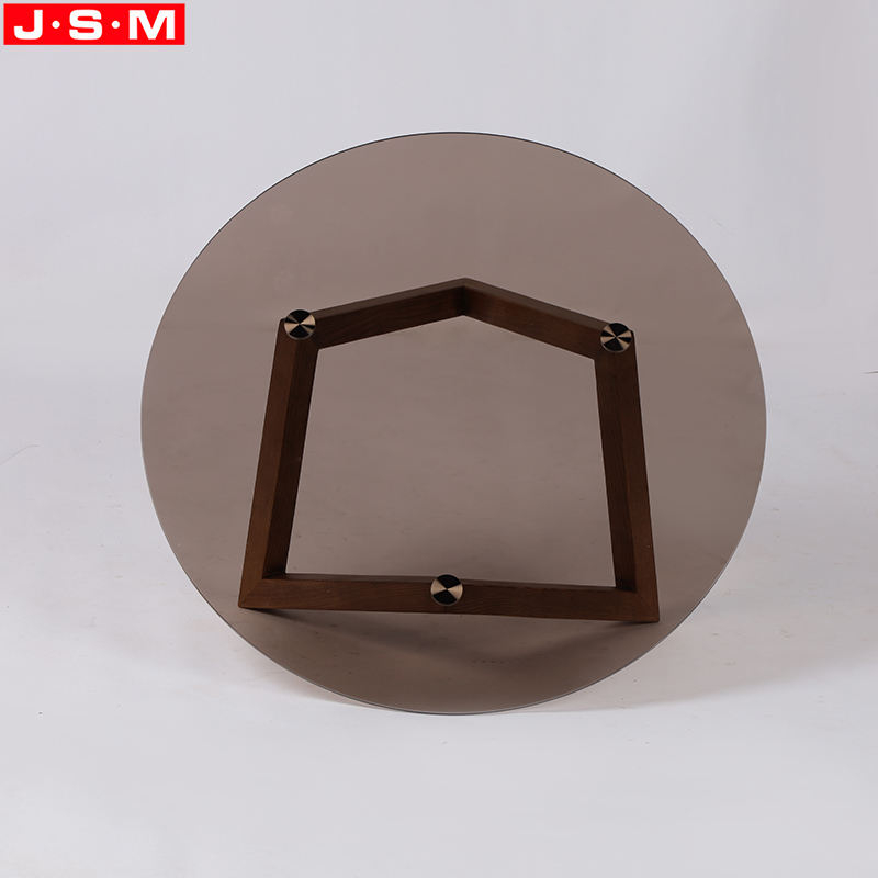 Living Room Round Tea Table Tempered Glass Top Ash Wood Leg Tea Table