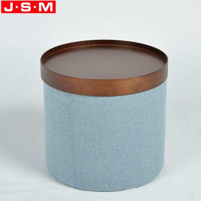 Moveable Timber Tray Round Cushion Base Modern Storage Fabric Ottoman Stool