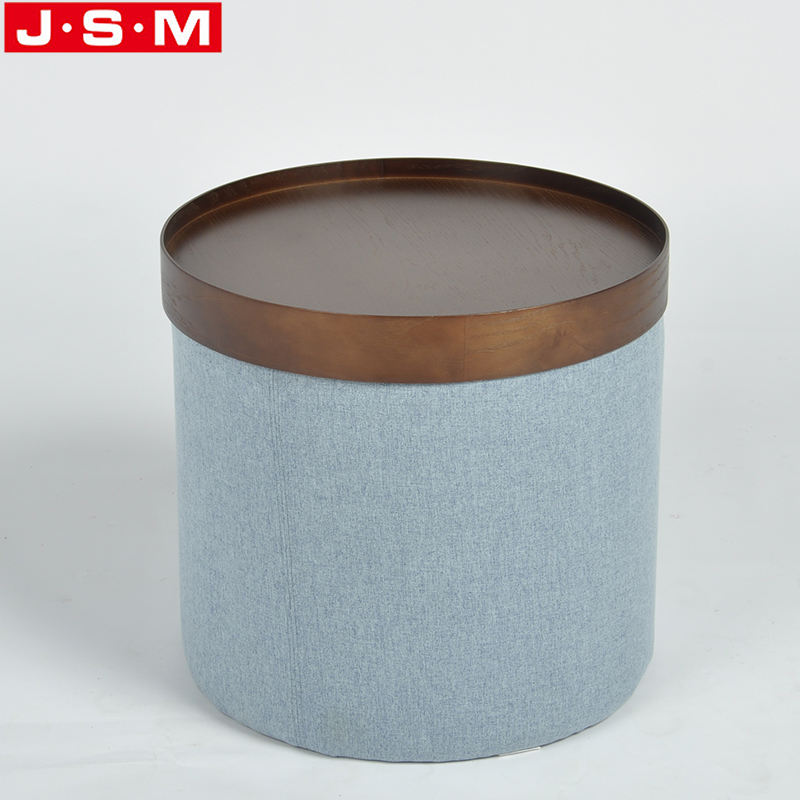 Moveable Timber Tray Round Cushion Base Modern Storage Fabric Ottoman Stool