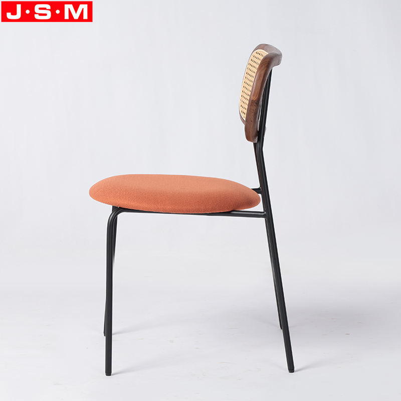 Plastic Rattan Back Fabric Seat Dining Room Dining Chairs With Metal Legs