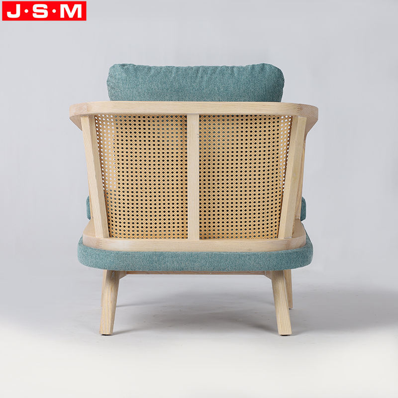 Plastic Rattan Armrest Living Room Fabric Upholstery Contemporary Wooden Armchair