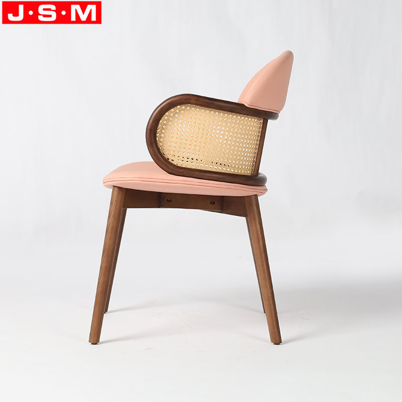 Pink Plastic Rattan Decoration Back Wooden Restaurant Room Dining Chair