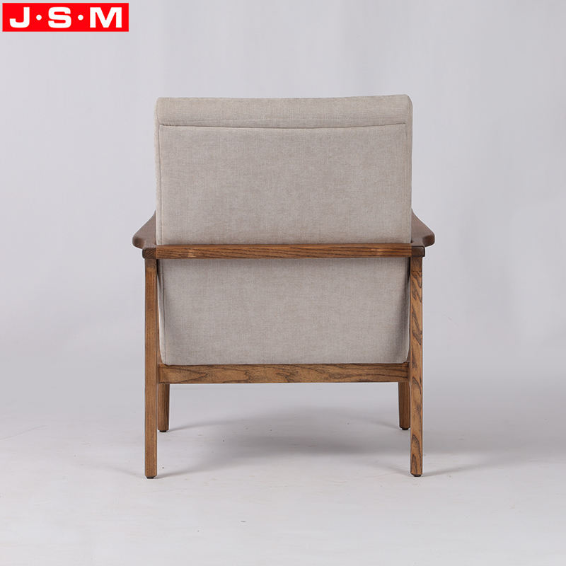 Modern Living Room Leisure Chair Fabric Wooden Legs White Armchair