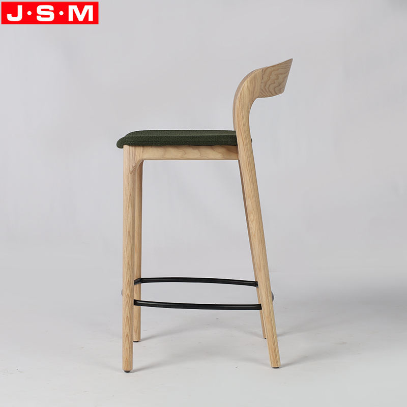 Custom Logo Cushion Fabric High Stool Wooden Bar Stool With High Back