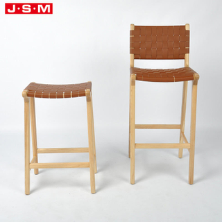 Nordic Modern Home Wooden Bar Stool Fabric Living Room Bar Leather Cafe Chair