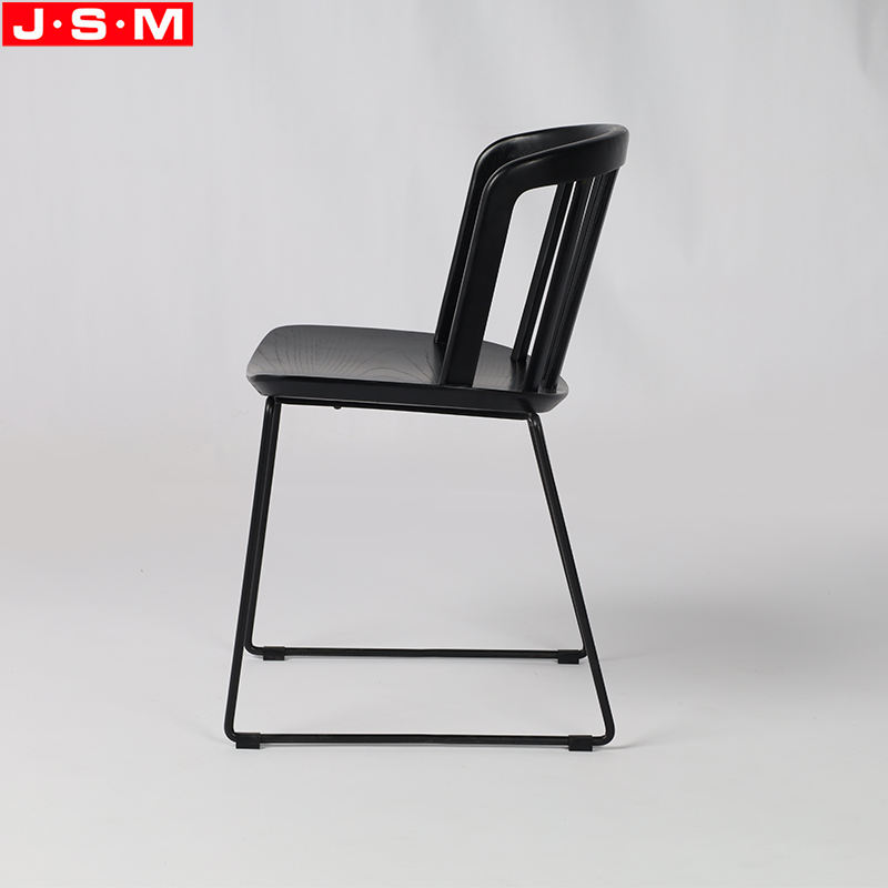 Chinese Style Dining Chairs Timber Wooden Seat Top Restaurant Chair With Metal Legs