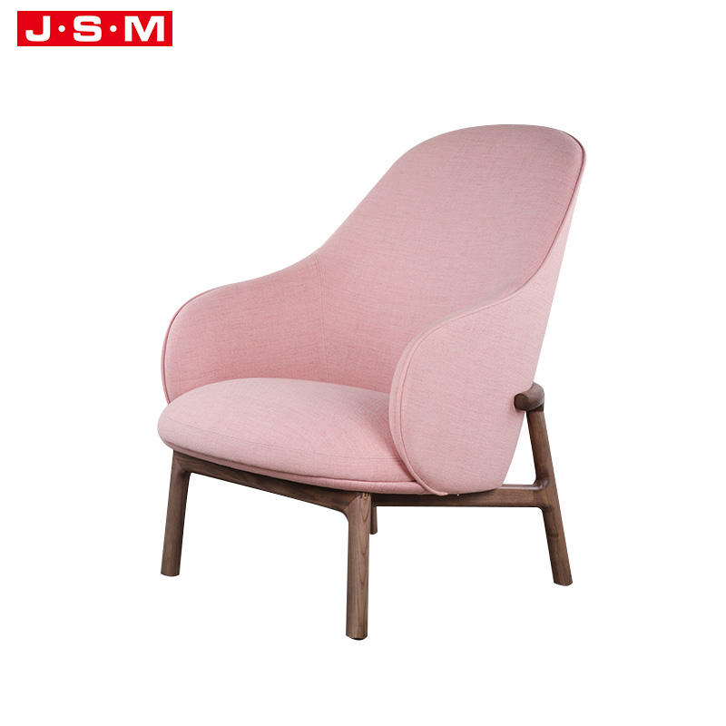 Living Room Furniture Pink Cushion Seat High Back Wooden Leg Armchair