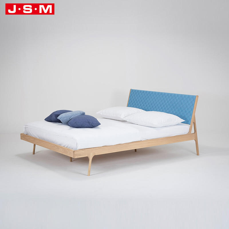 Nordic Square Shape Foam Fabric Headboard Wooden Adults Double Bed