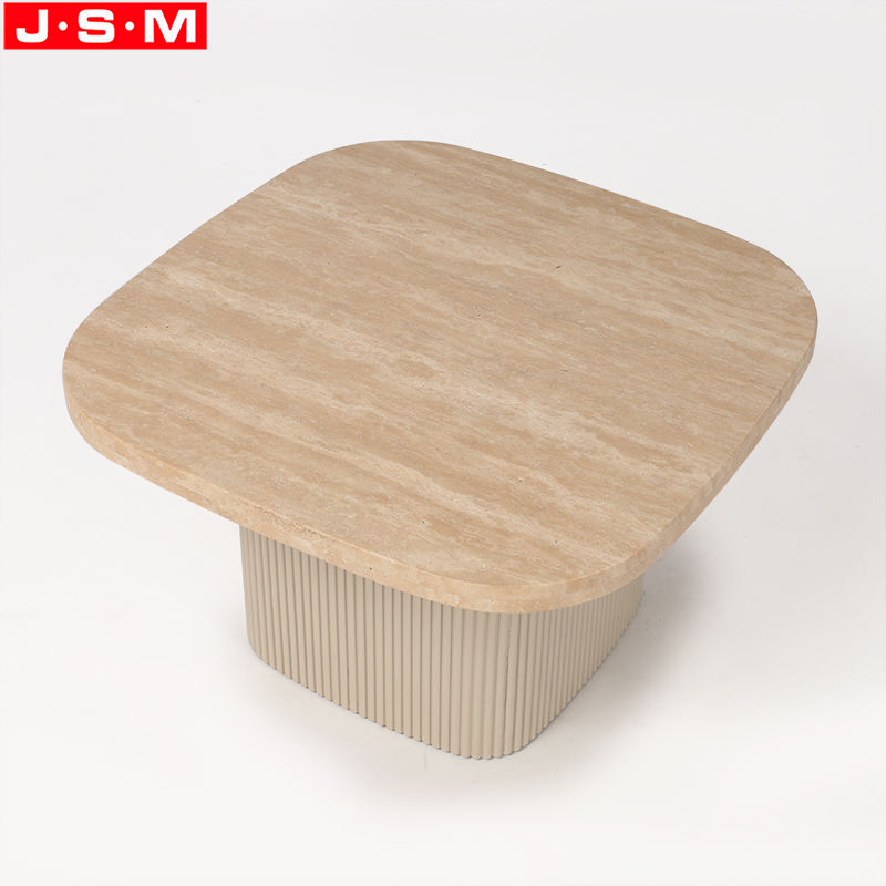 Modern Center Living Room Tea Table Natural Stone Base Wood Coffee Table