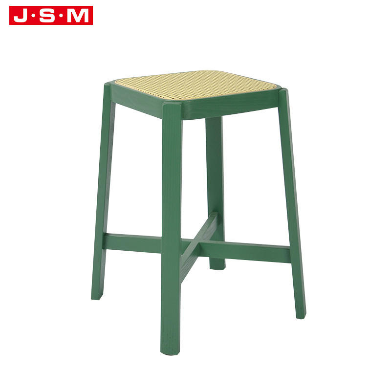 Nordic Simple Green Red Unbacked Plastic Seat Wood Leg Bar Stool