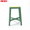 Nordic Simple Green Red Unbacked Plastic Seat Wood Leg Bar Stool