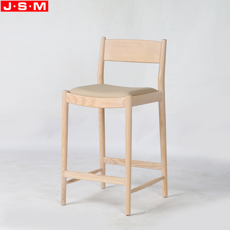 Ash Timber Frame Luxury Style High Chair Bar Stool Upholstered Metal Barstool
