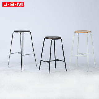 Customized Modern Home bar Stool Low Metal Frame bar Stools Plywood with Veneer High Chairs for Kitchen Island