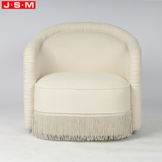 Luxury Home Living Room Comfortable White Boucle Tassel Leisure Chairs Wooden Armchair with Fringe for Hotel