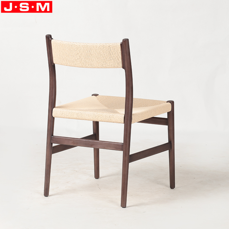Brown Solid Wood Luxury Dining Chair High Quality Paper Rope Back Ash Timber Frame Wood Chair
