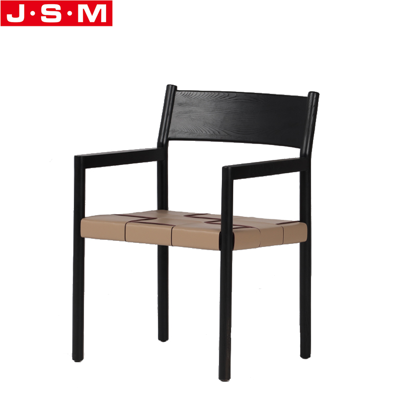 American Ash Frame Solid Wood Material Mid Century Style Customize Color Hard PU Leather Woven Seat