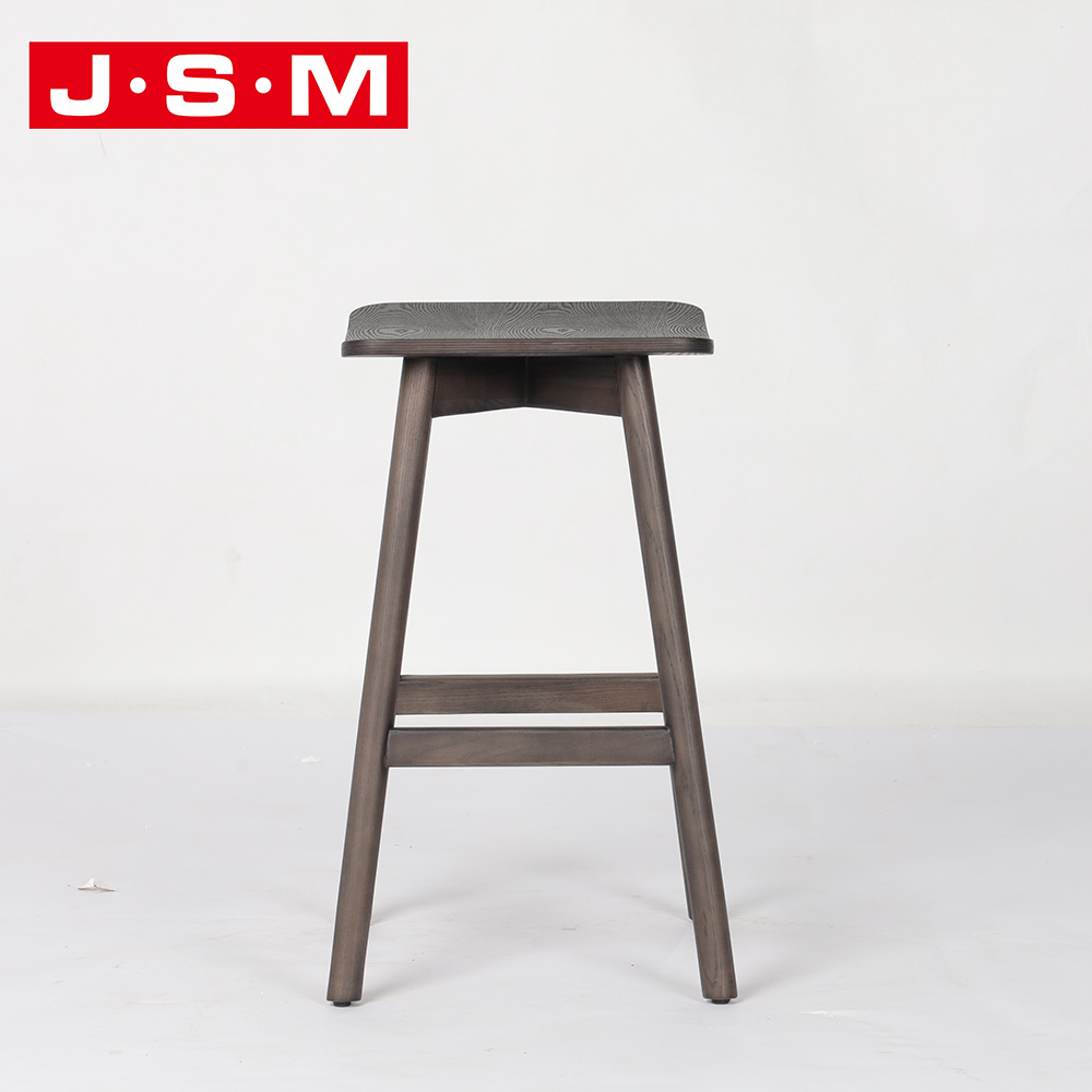 Nordic Designer Restaurant Small Wooden Leather Woven Ash Timber Frame Stool