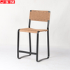 Nordic Designer Restaurant Small Wooden Leather Woven metal frame