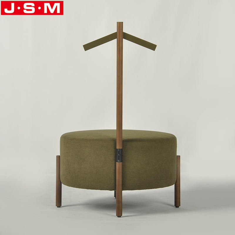 Good Quality Space Saving Round Wooden Frame With Foam And Fabric Ottoman Stool