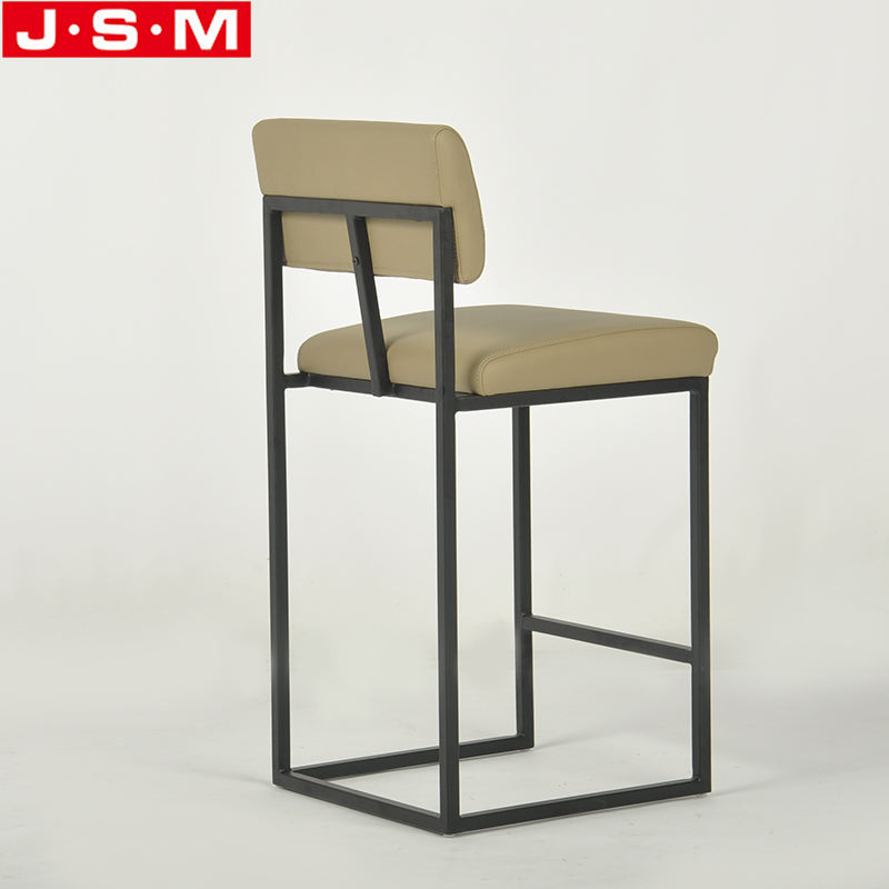 Wooden Frame Metal Base High Bar Chair Barstool Brown Bar Stools For Kitchen Dining