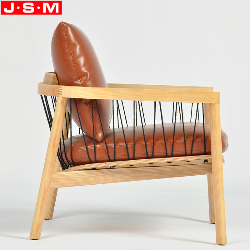 Retro Furniture Hotel Lounge Reception Bedroom Wooden Frame Leather Armchair