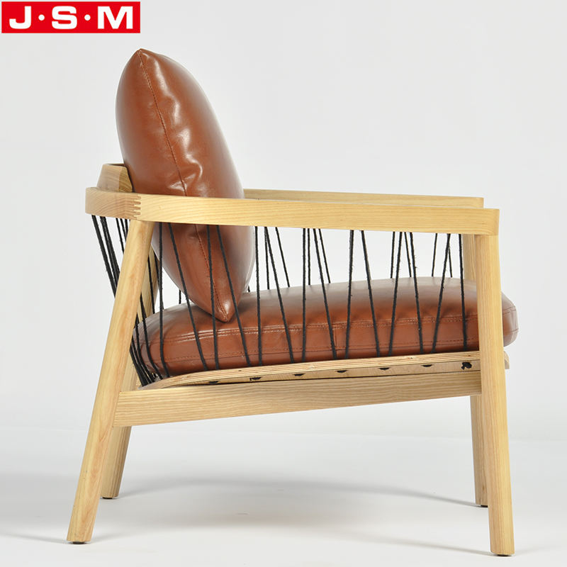 Modern Lounge Living Room Outdoor Garden Wood Frames Leather Upholstered Armchair