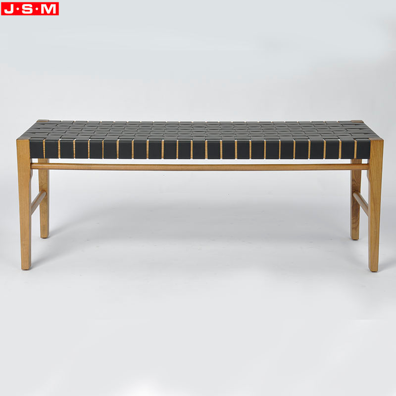 Modern Park Garden Patio Woodworking Leather Wooden Flat Ottoman Benches
