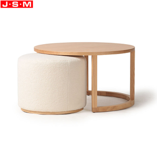 Ash Veneer Plywood Round Coffee Table Combination Living Room Hotel Lobby Waiting Area Side Table With Ottoman