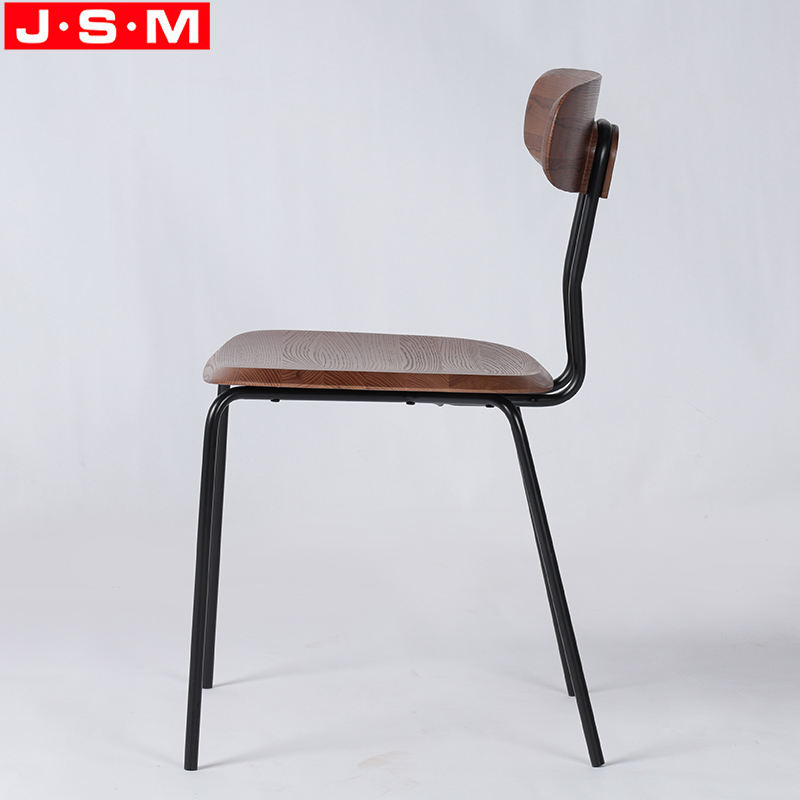 High Quality Stackable Iron Legs Dinning Room Wooden Back And Seat Restaurant Dinning Chair