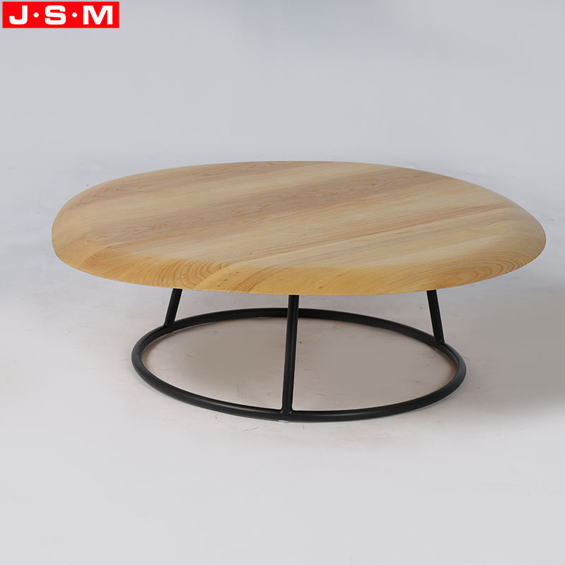 Customized Color And Size Coffee Table Metal Leg Buff Veneer Top Tea Table