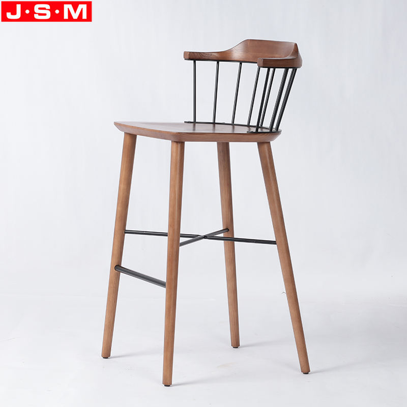 Nordic High Stool Bar Chair Furniture Antique Wooden Bar Stool Chair With Iron Backrest