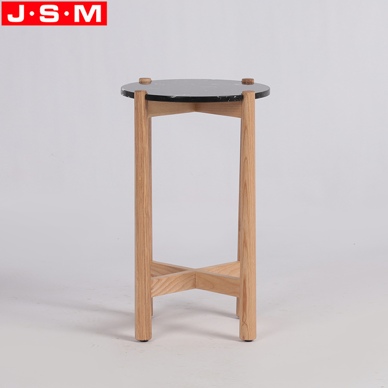 Stone Top Wood Leg Side Table
