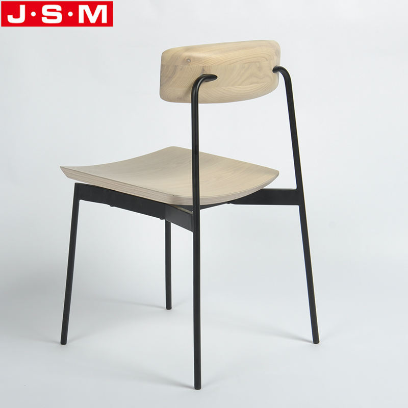 Minimalist Outdoor Patio Restaurant Solid Wood Back Metal Frame Dining Chair