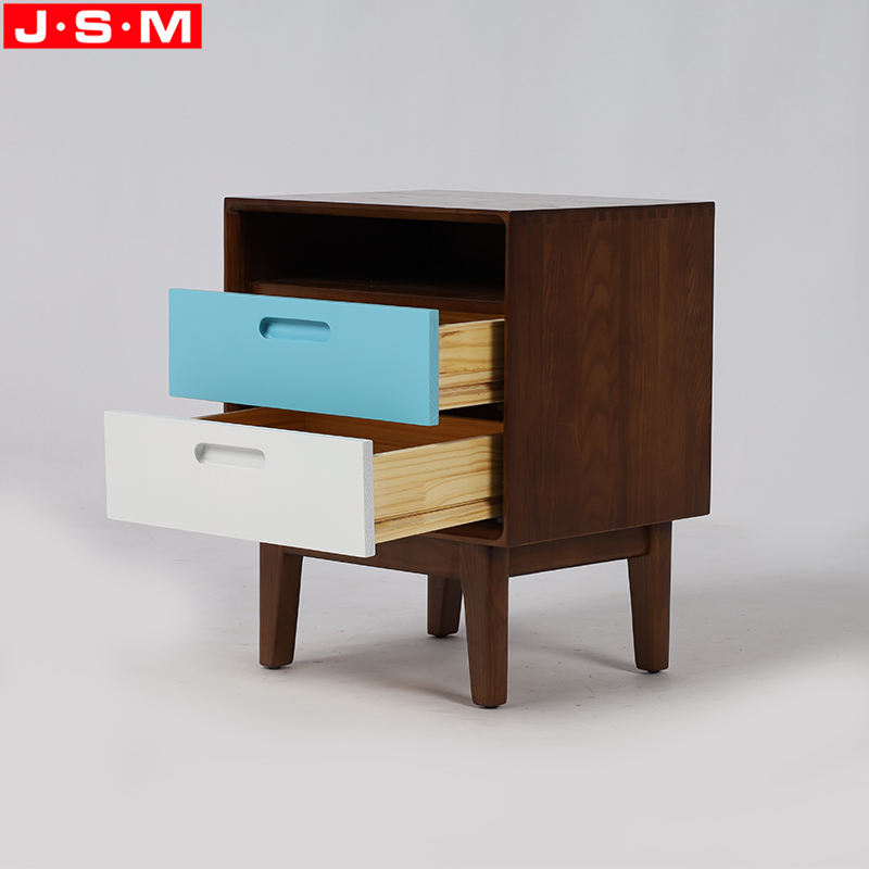 Nordic Bedroom Nightstand Square Wood Bedside Table With Two Drawers