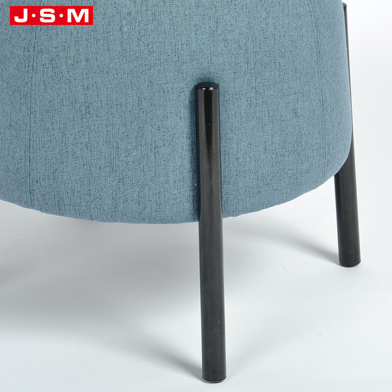 Bedroom Furniture Modern Blue Metal Base Round Foam Fabric Ottoman